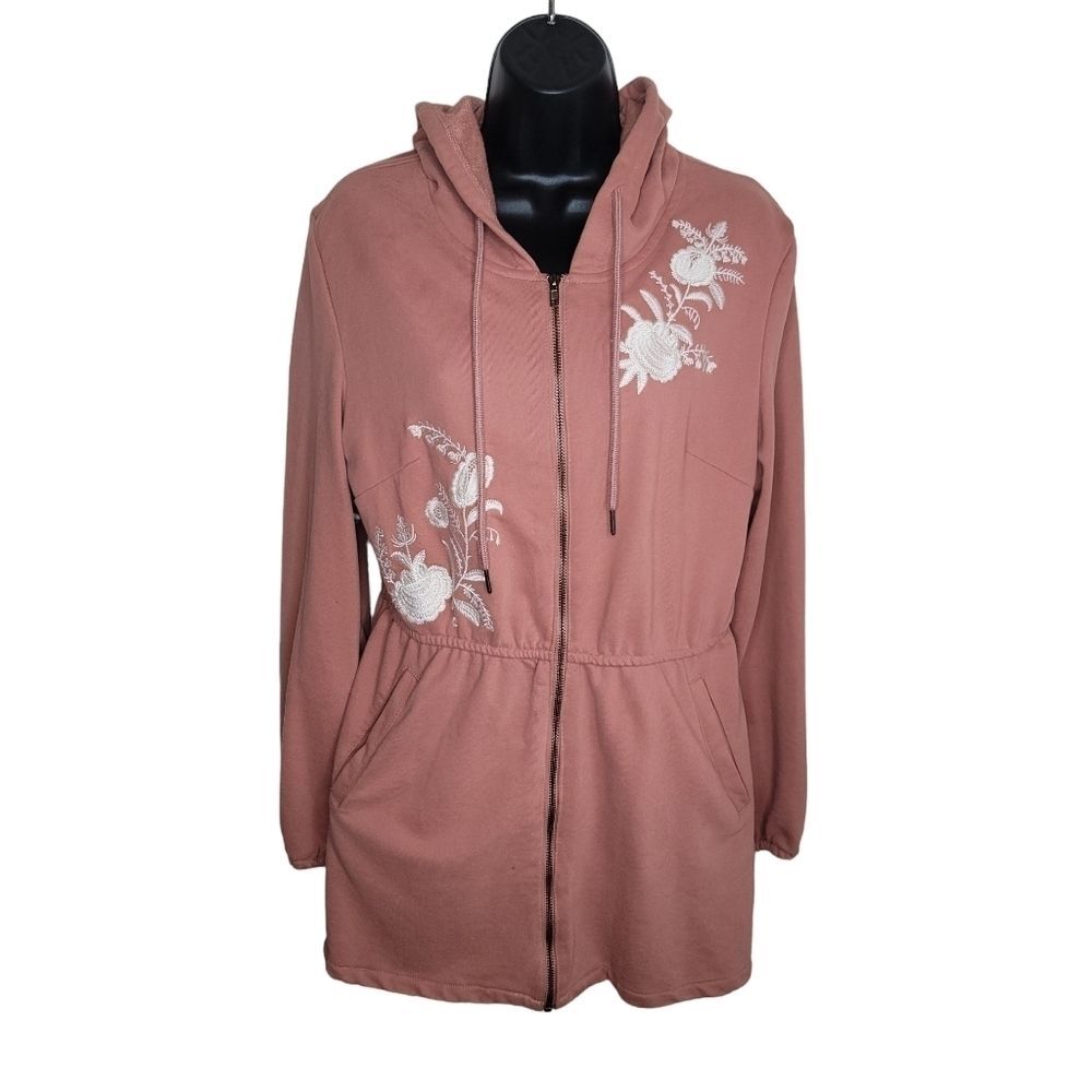 Solitaire Anthropologie hooded floral embroidered sweatshirt size Large